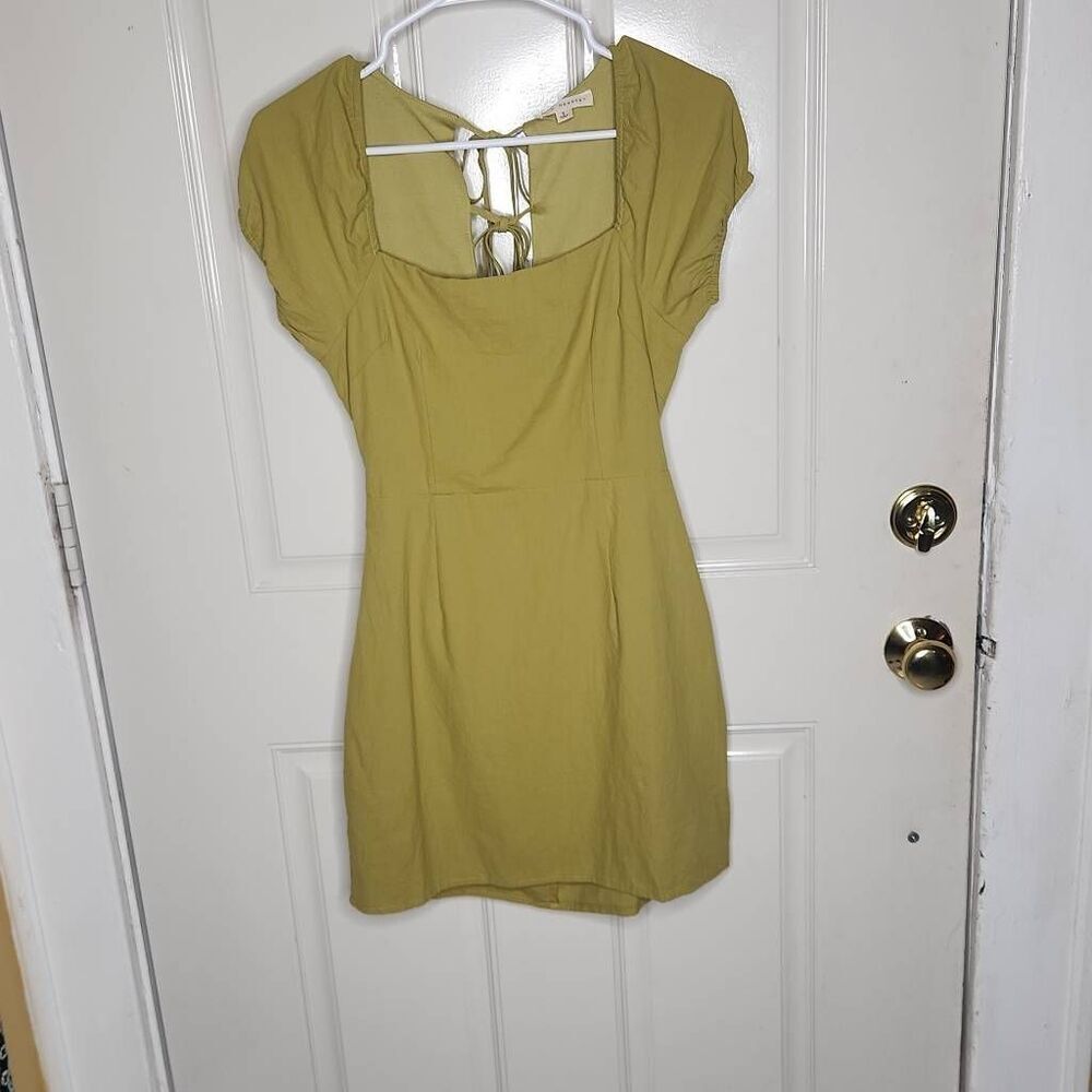LA Hearts olive green baby doll open back mini dress women's size S